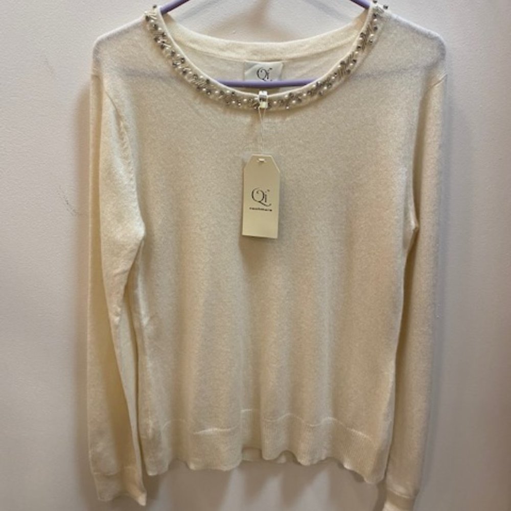 Ivory Cashmere Sweater with bead details